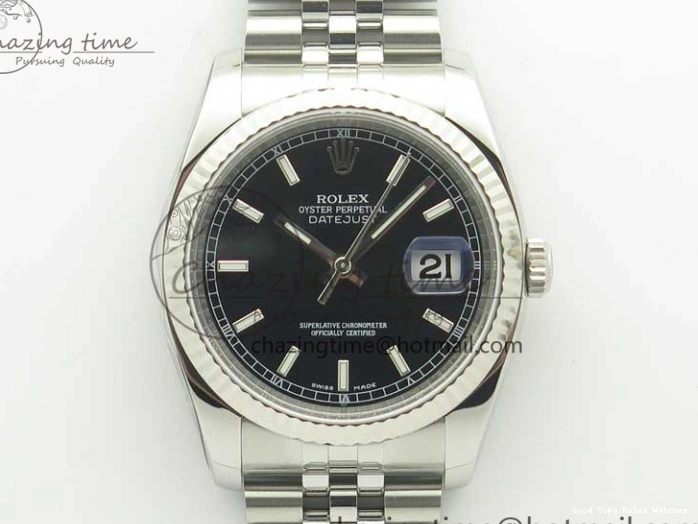Good Copy Rolex Watches ARF 116234 1:1 DateJust 904L Markers Black SS Minimalist V 904L on 36 Jubilee Bracelet Sticks SS Dial 3374 Best SA3135 Edition 0113